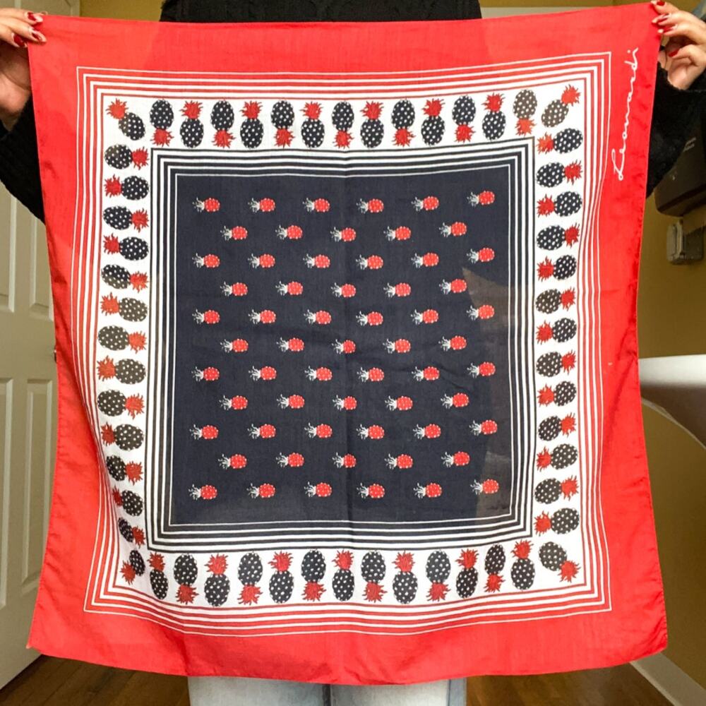Leonardi Vintage Pineapple Print Red White & Blue Square Scarf